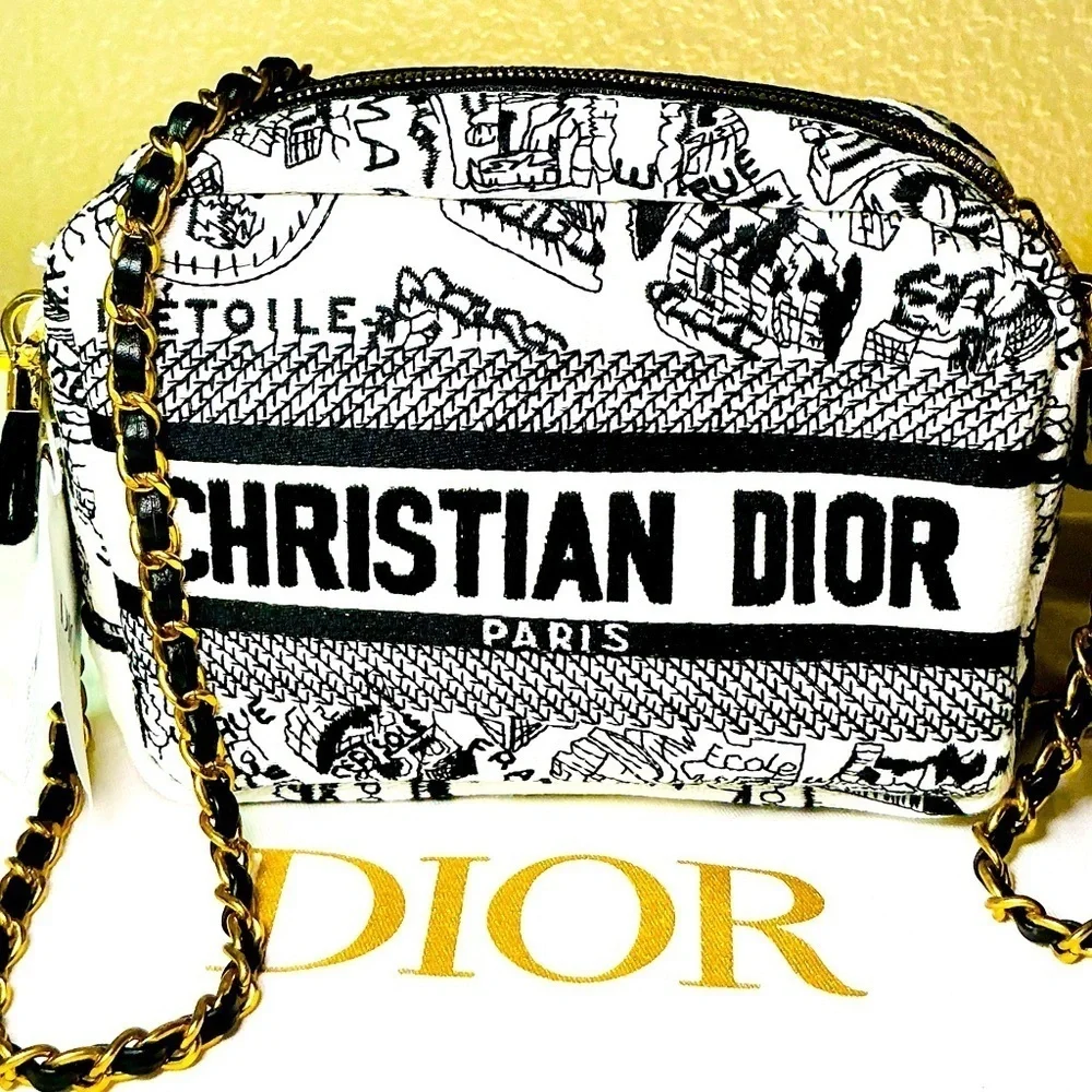 CHRISTIAN DIOR  Plan de Paris Canvas Embroidered Cosmetic Bag
